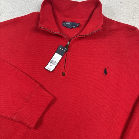 Polo Ralph Lauren Sweater Men's 2XB Big 1/4 Zip Red Preppy 100% Cotton - Picture 1 of 11